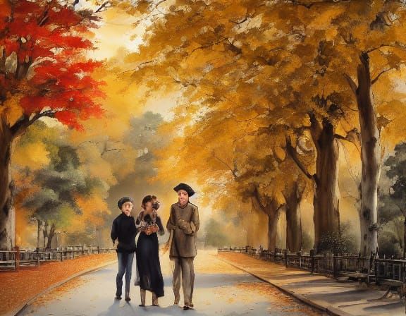 Couple Walking in Park During Golden Hour Autumn