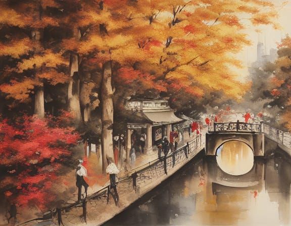 Cozy Autumn Park Scene with Couple in Golden Light