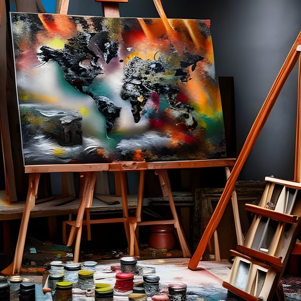 Hyperdetailed Artist Studio with Oil Paintings