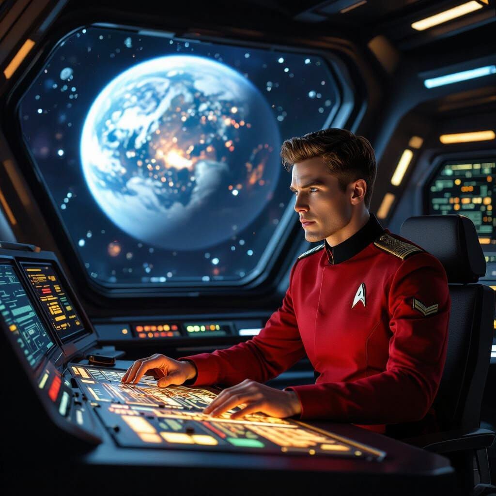 Starfleet Officer on Starship Bridge