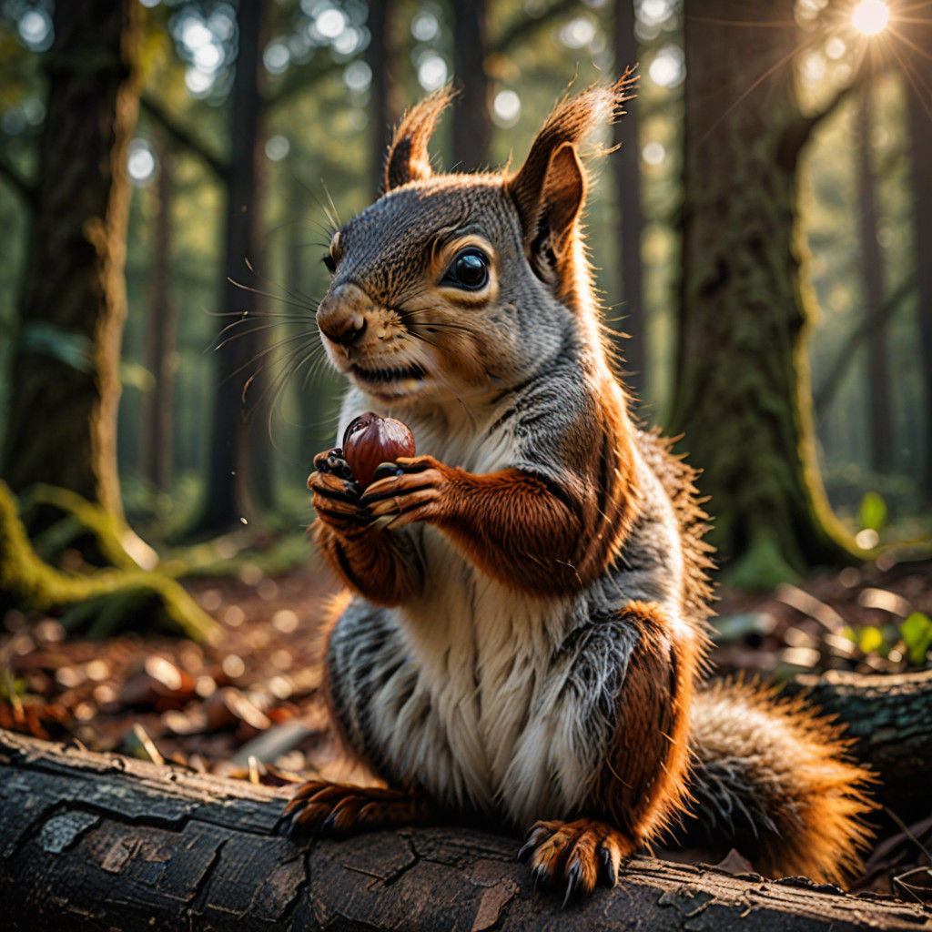 Hyper-Realistic Squirrel Portrait in Warm Light