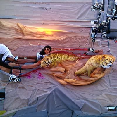 High-Resolution 3D Image of Characters Skinning a Lion