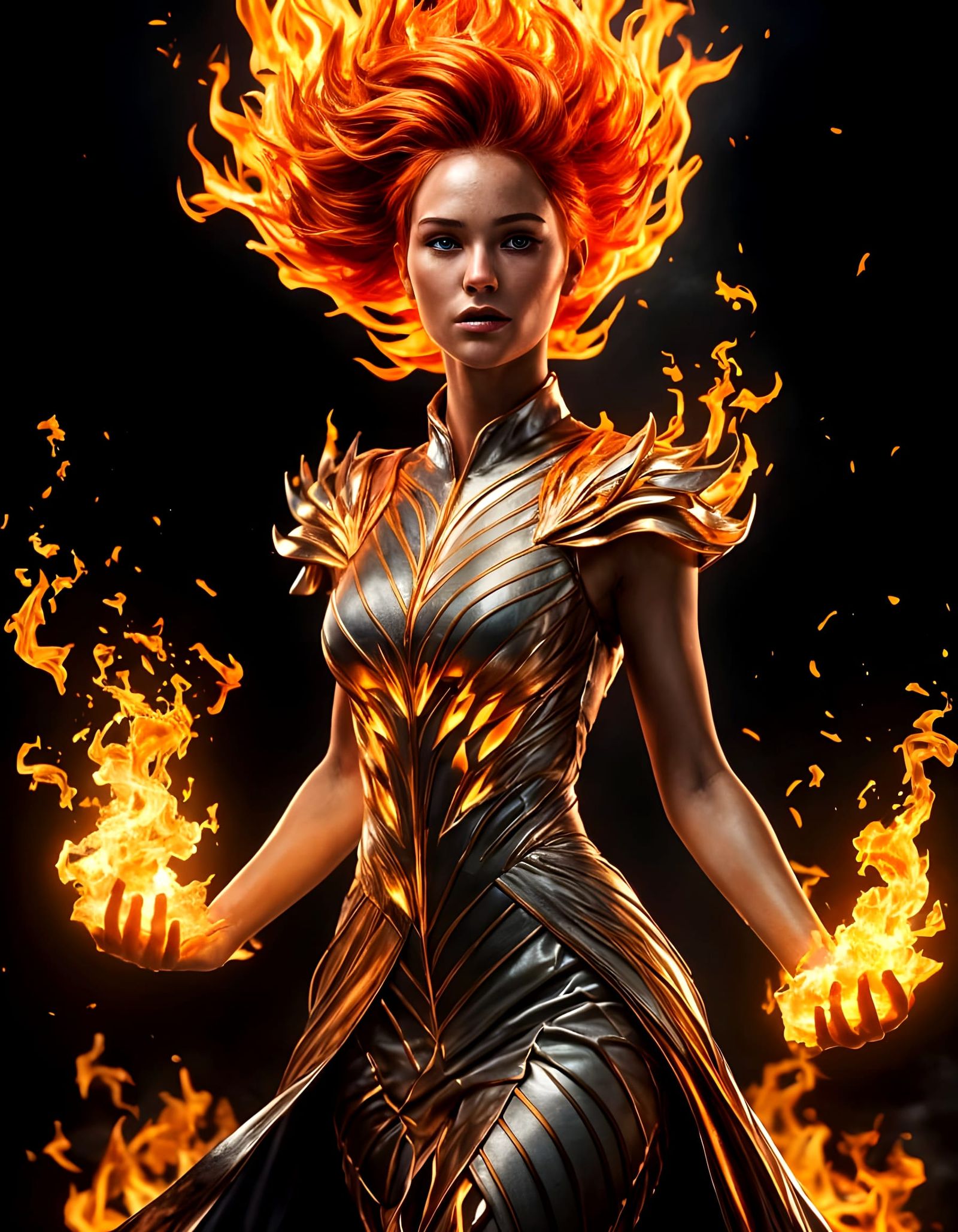Fiery Woman Portrait in Ethereal Fantasy Style