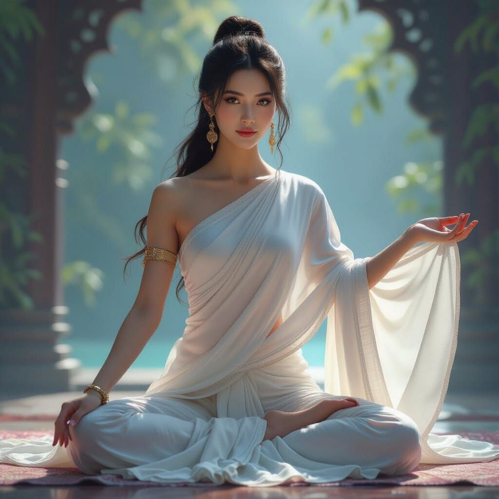 Hyperrealistic Asian Woman in Graceful Yoga Pose