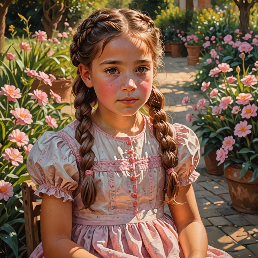 Impressionist Portrait of a Girl in Garden