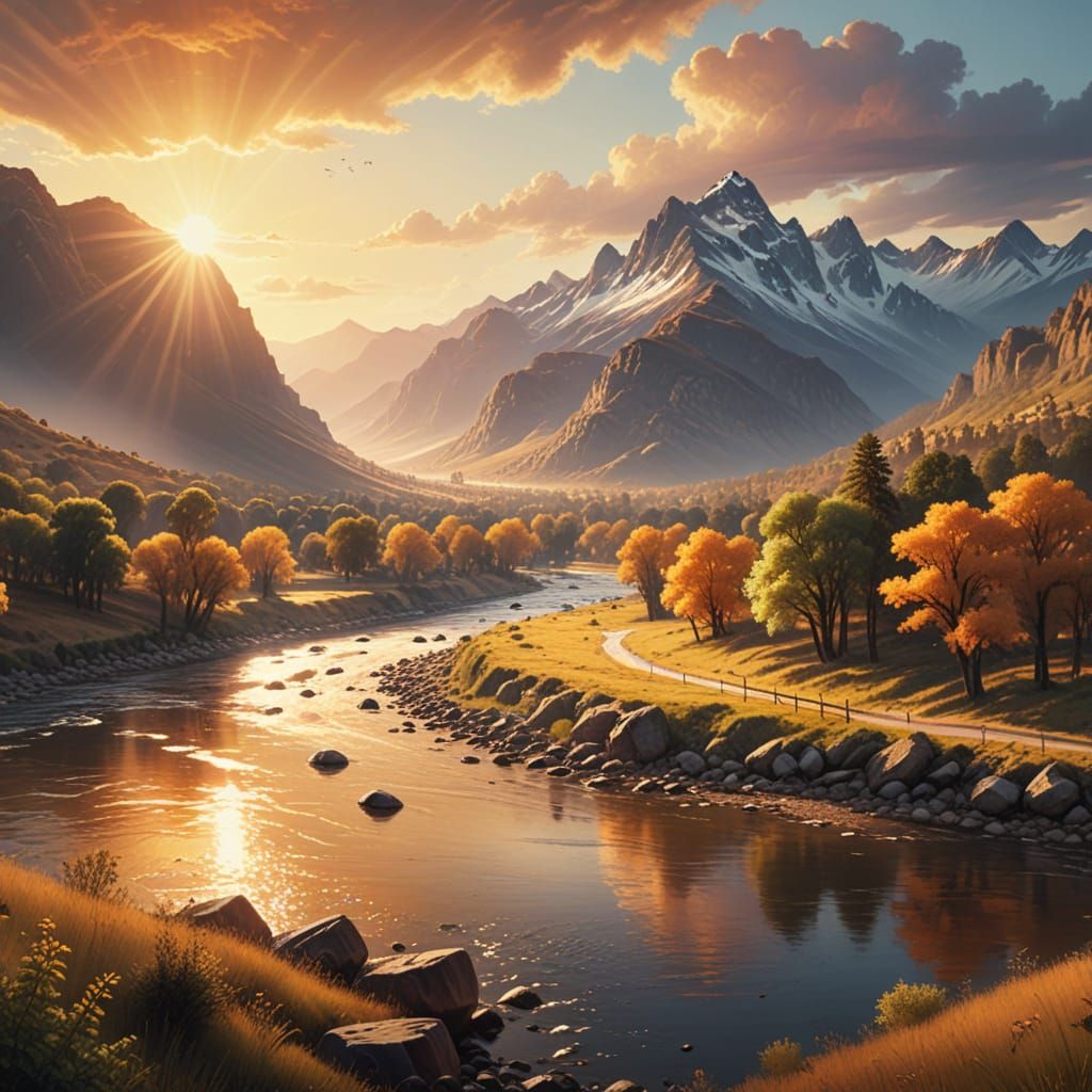 American Landscape in Oil Painting Style