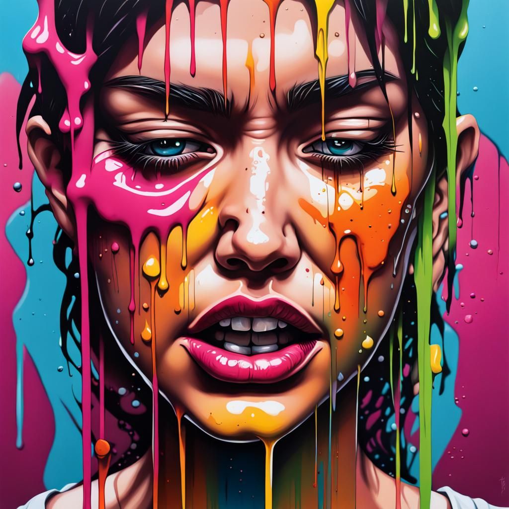 Colorful Crying Graffiti Art in Splash Style