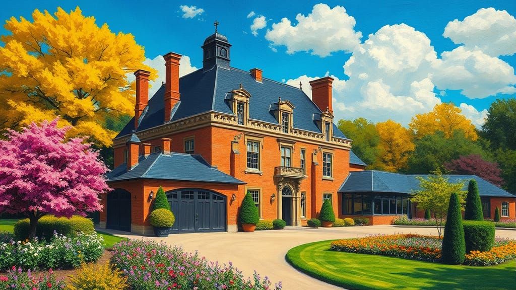 Grand Chateau with Vibrant Garden in Monet Style