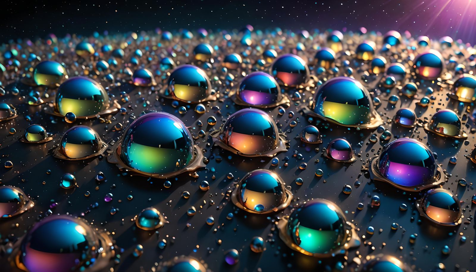 Iridescent Dew Drops Collision in a Candy Art Style