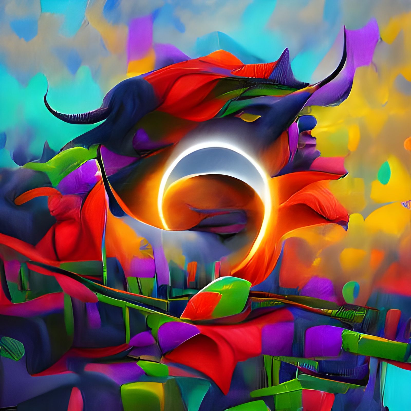 Vibrant Colourful Eclipse Oil Painting Illustration
