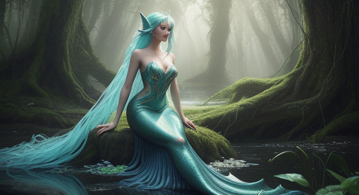 Hyper Realistic Mermaid Goddess Statue in Tropical Haven