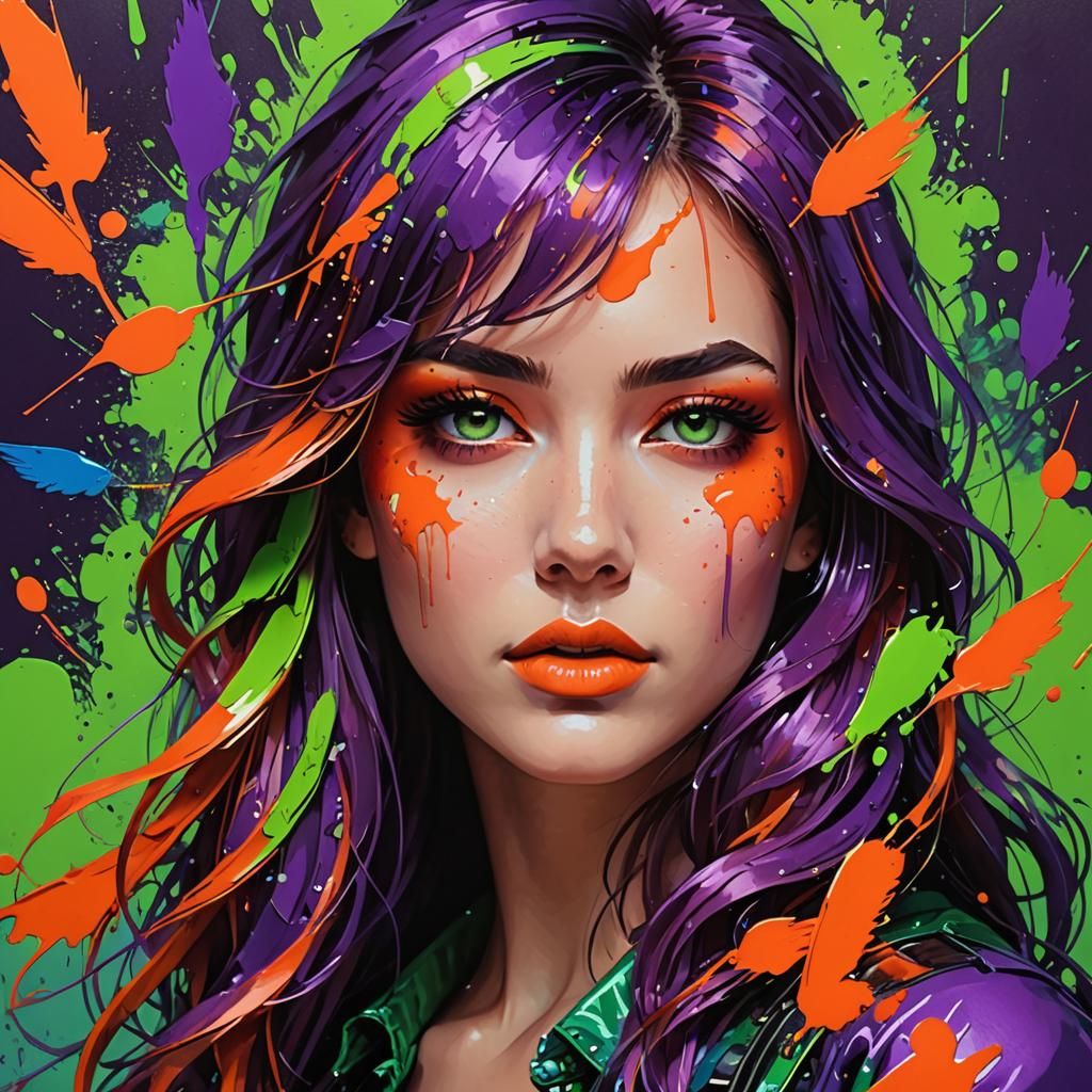 Woman with Hummingbird in Metallic Fantasy Art Style