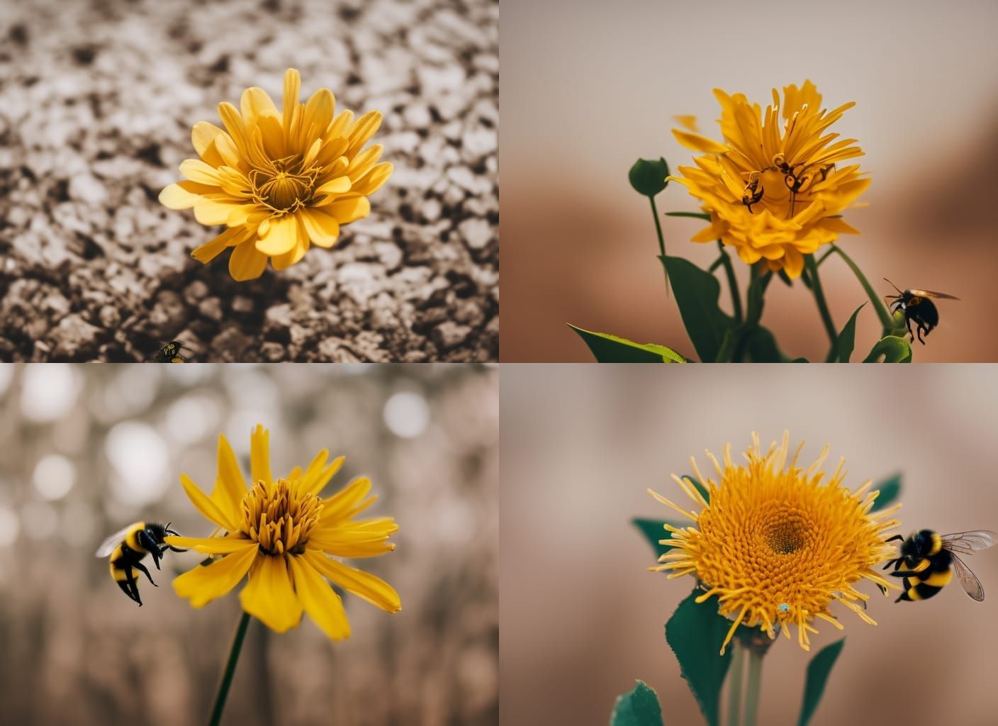 Giant Yellow Flower and Bumble Bee Photo
