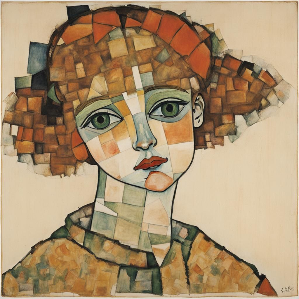 Girl in Style of Schiele and Klee