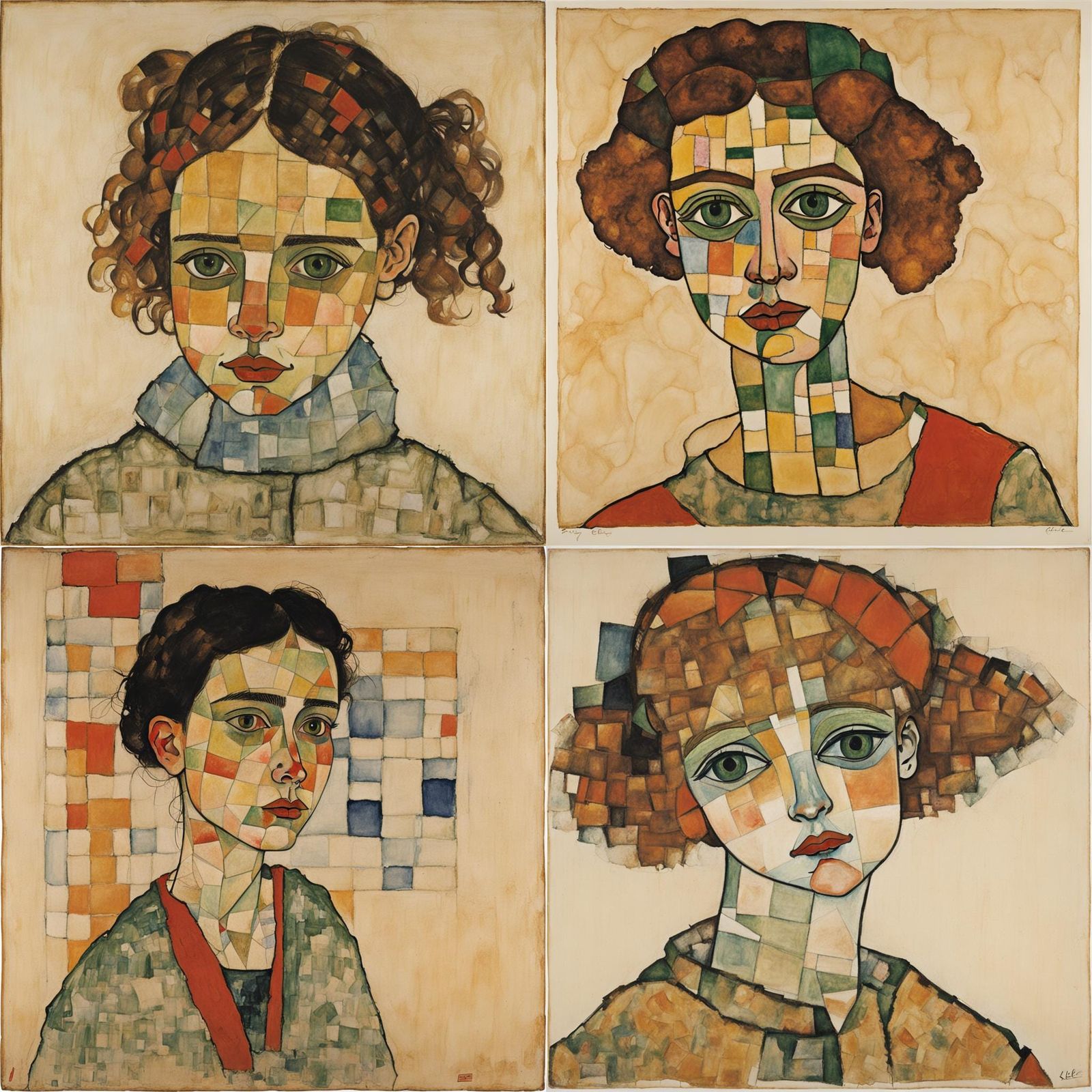 Stylized Portrait in the Style of Klee and Schiele