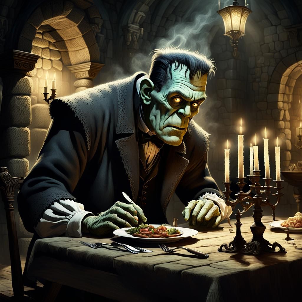 Frankenstein's Dinner in Transylvania: Dark Fantasy Art