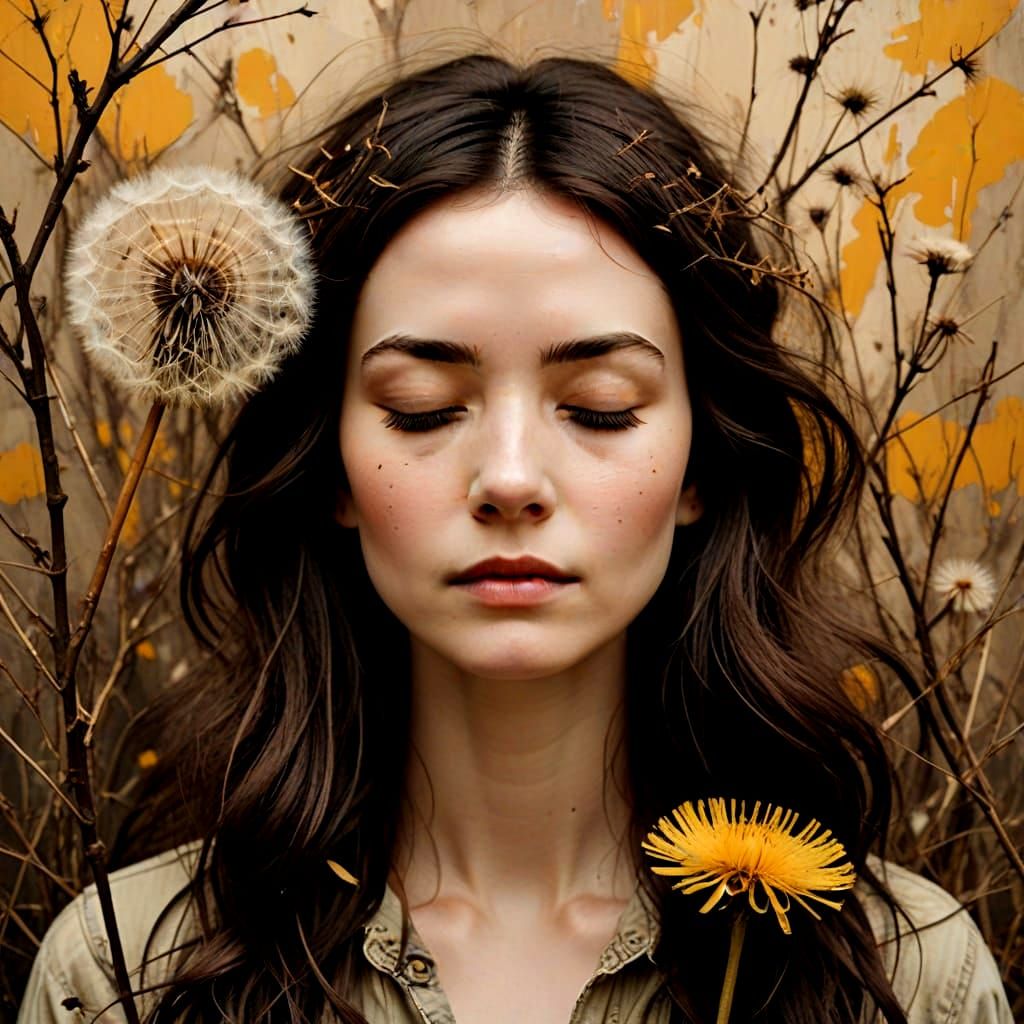 A portrait of a woman with a dandelion seed head
