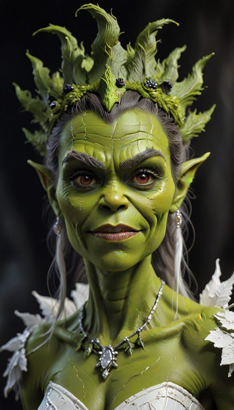Grinch Orc Groot Fairy Bride Portrait in Traditional Style