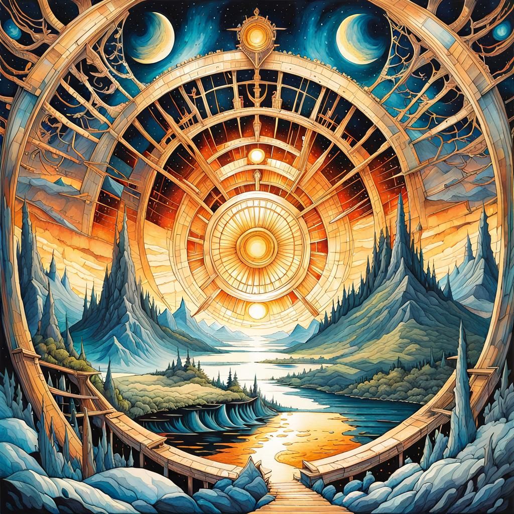 Intricate Watercolor Portal to Another World