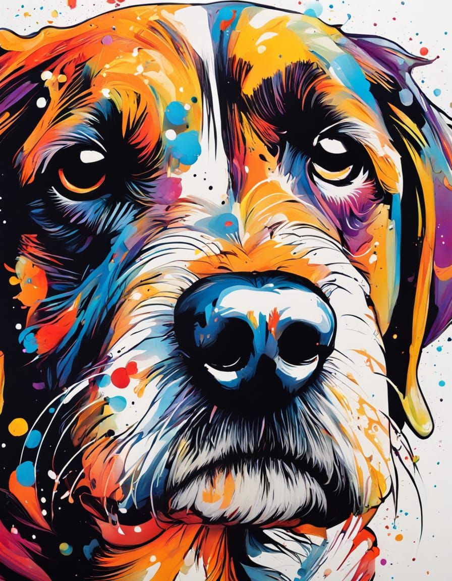 Vivid Abstract Ink Drawing of a Dog