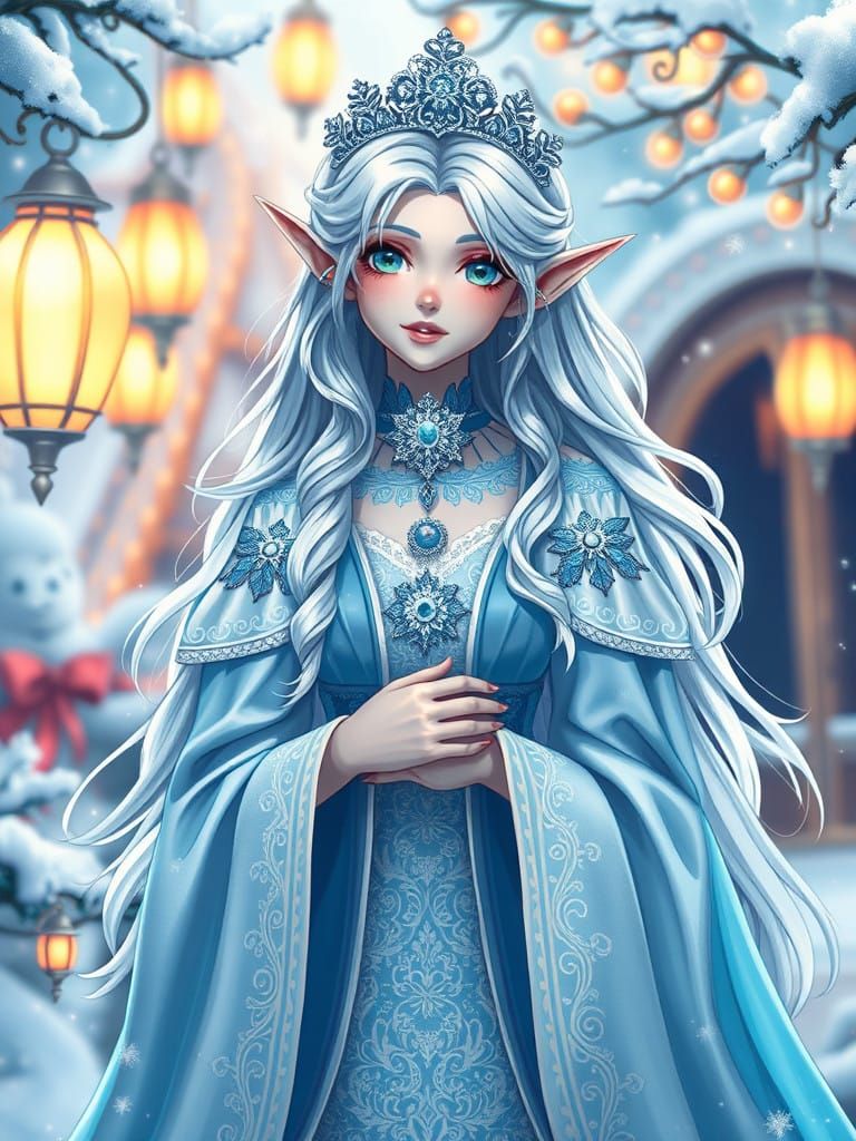 Regal Christmas Elf Fairy Godmother in Whimsical Winter Wond...