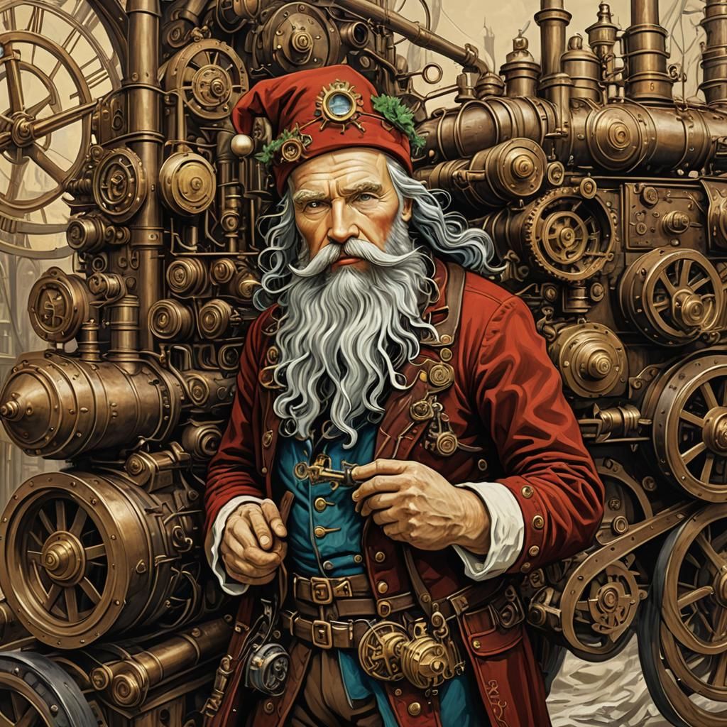 Steampunk Santa Claus in Van Gogh Style