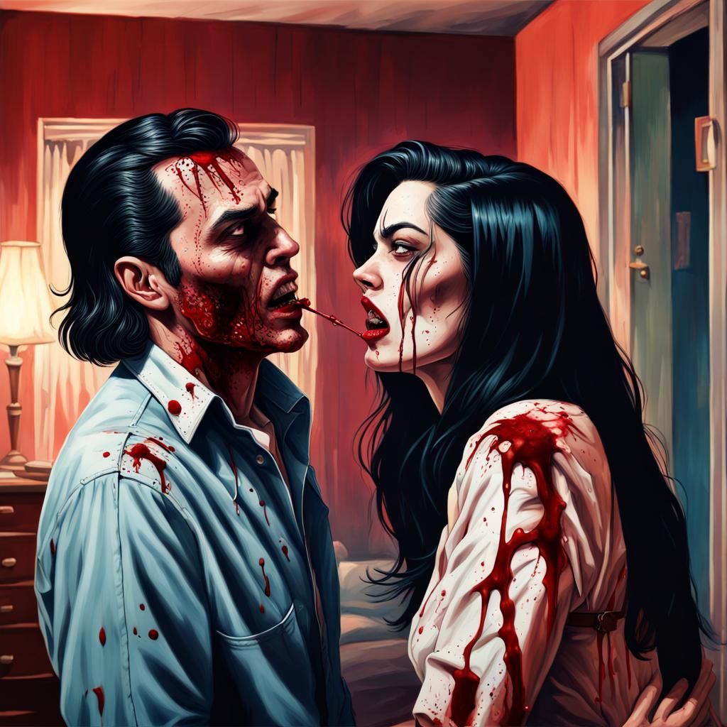 1950s Horror: A Kiss in a Spooky Motel Room