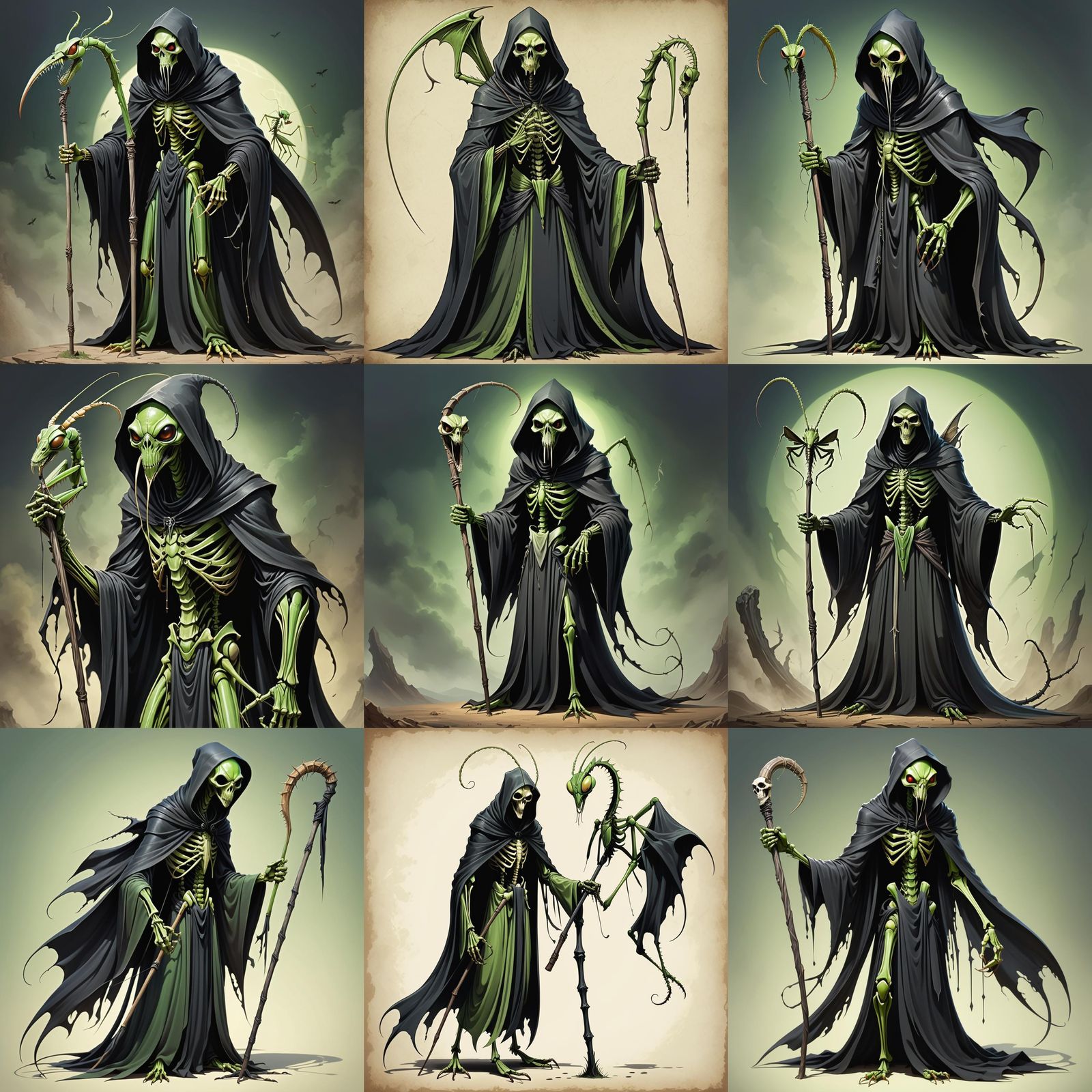 Praying Mantis Grim Reaper with Staff