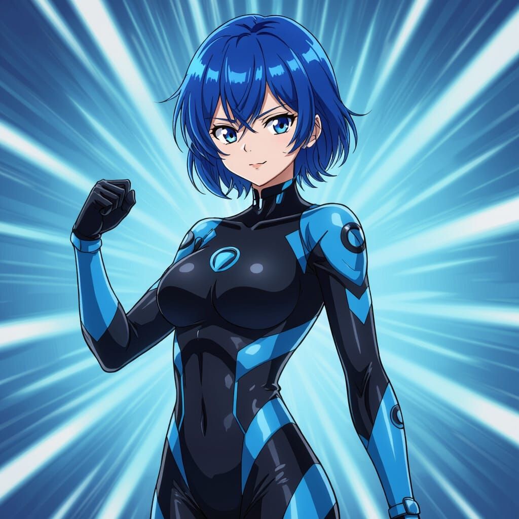 Anime Girl in Black and Cyan Suit, Studio Trigger Style