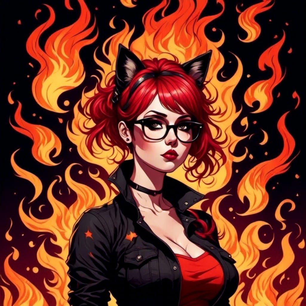 Fiery Neko Girl Illustration