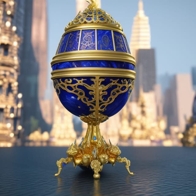 Golden Dragon Envelops Faberge Lapis Lazuli Eggs