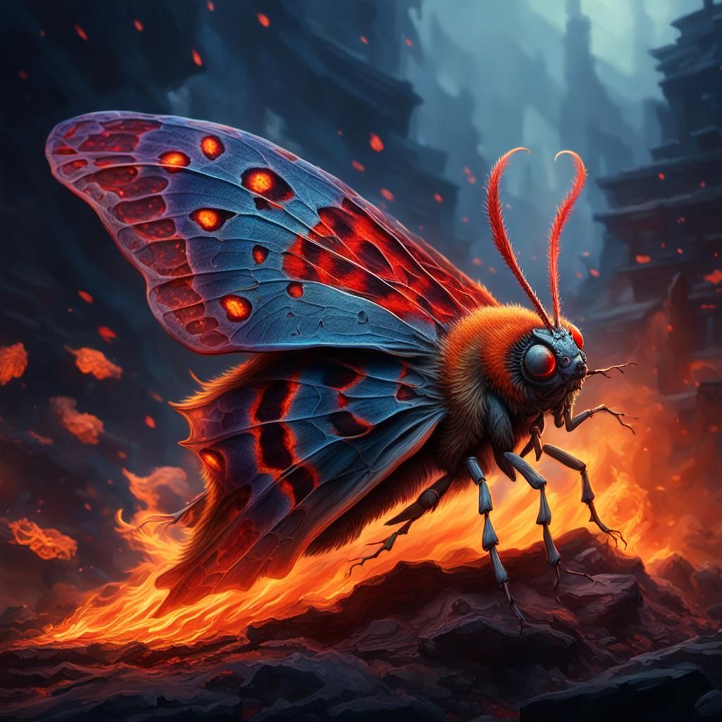 Gothic Fantasy Silhouette with Fiery Red Flames and Dark Mys...