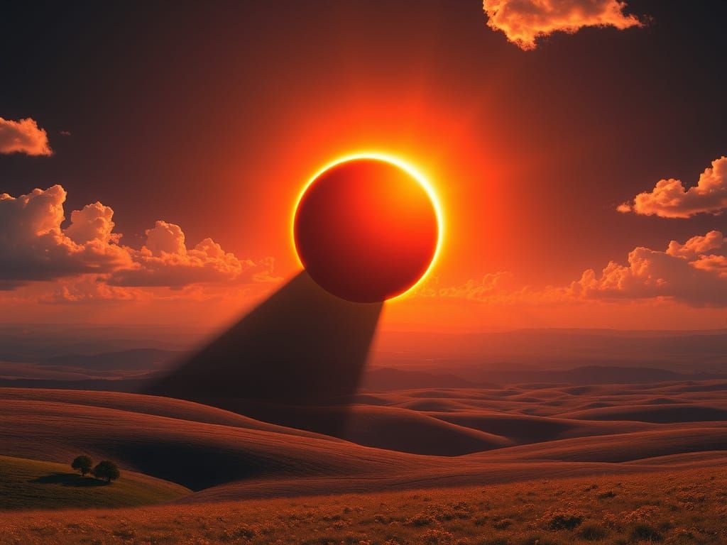 Dramatic Solar Eclipse Landscape with Vibrant, Ethereal Colo...