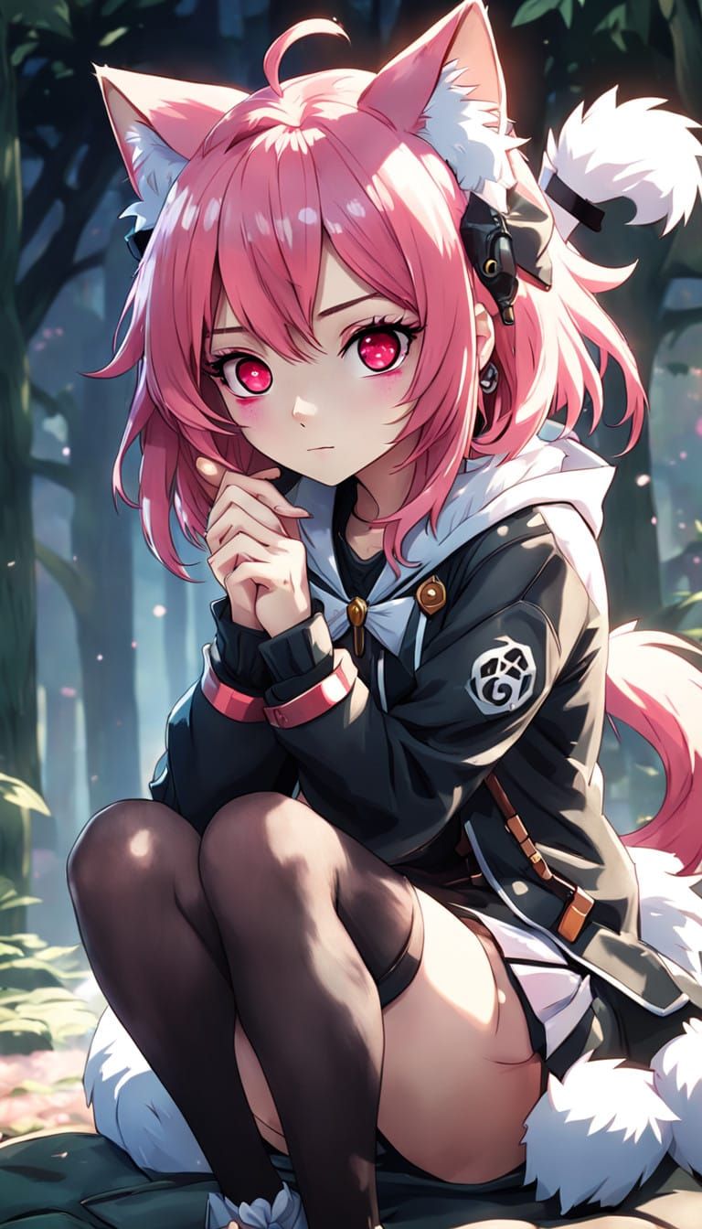 Kawaii Anime Girl with Red Eyes and Pink Hair