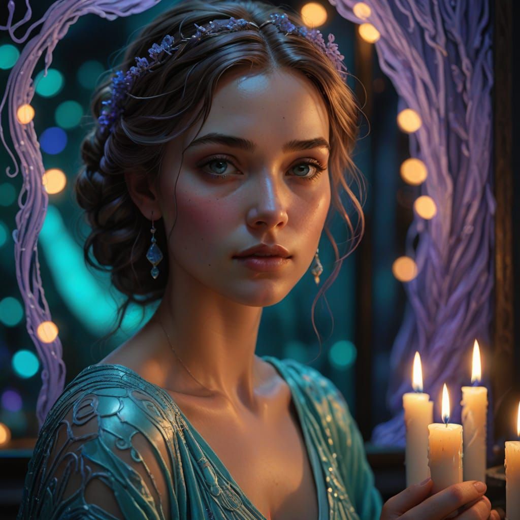 Ethereal Goddess in Soft Candlelight