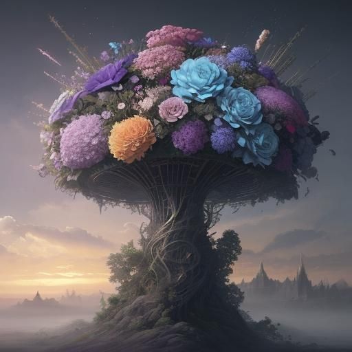 Surreal Bouquet of Flowers in a Dreamscape