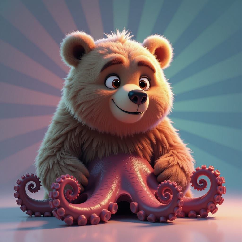 Octobear: Fluffy Grizzly Meets Octopus in Pixar Style