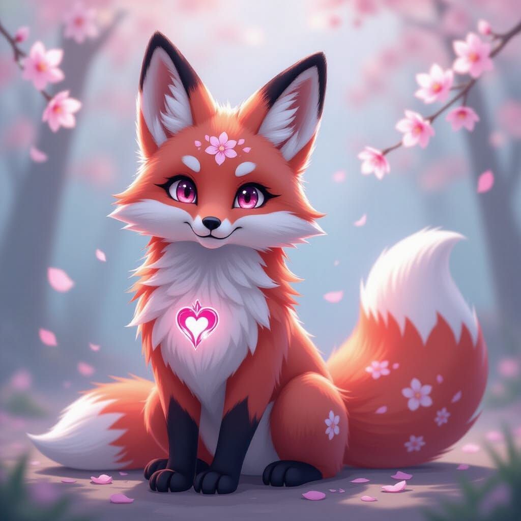 Pink and Black Fox with Cherry Blossoms and Kingdom Hearts D...