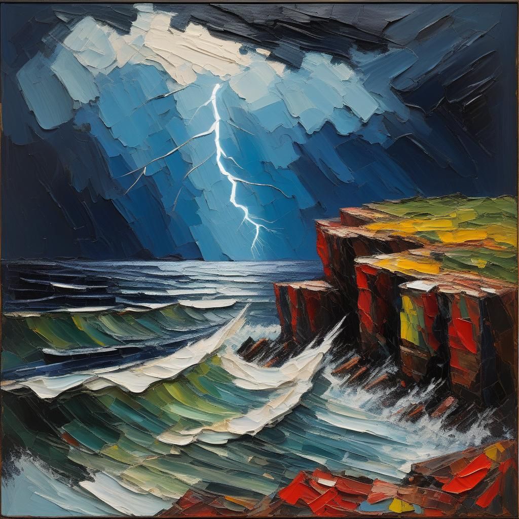 Dramatic Thunderstorm Seascape as Impasto Painting