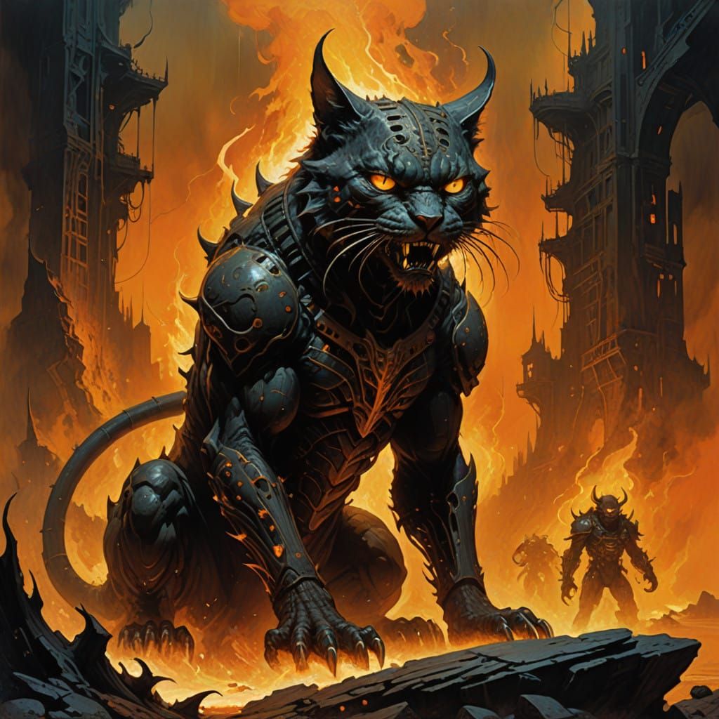 Fiery Cat Demon in Dark Fantasy Setting