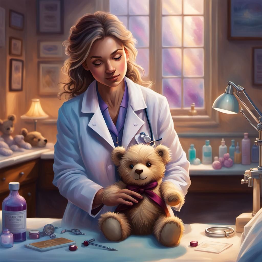 Teddy Bear Doctor in Ethereal Fantasy Setting