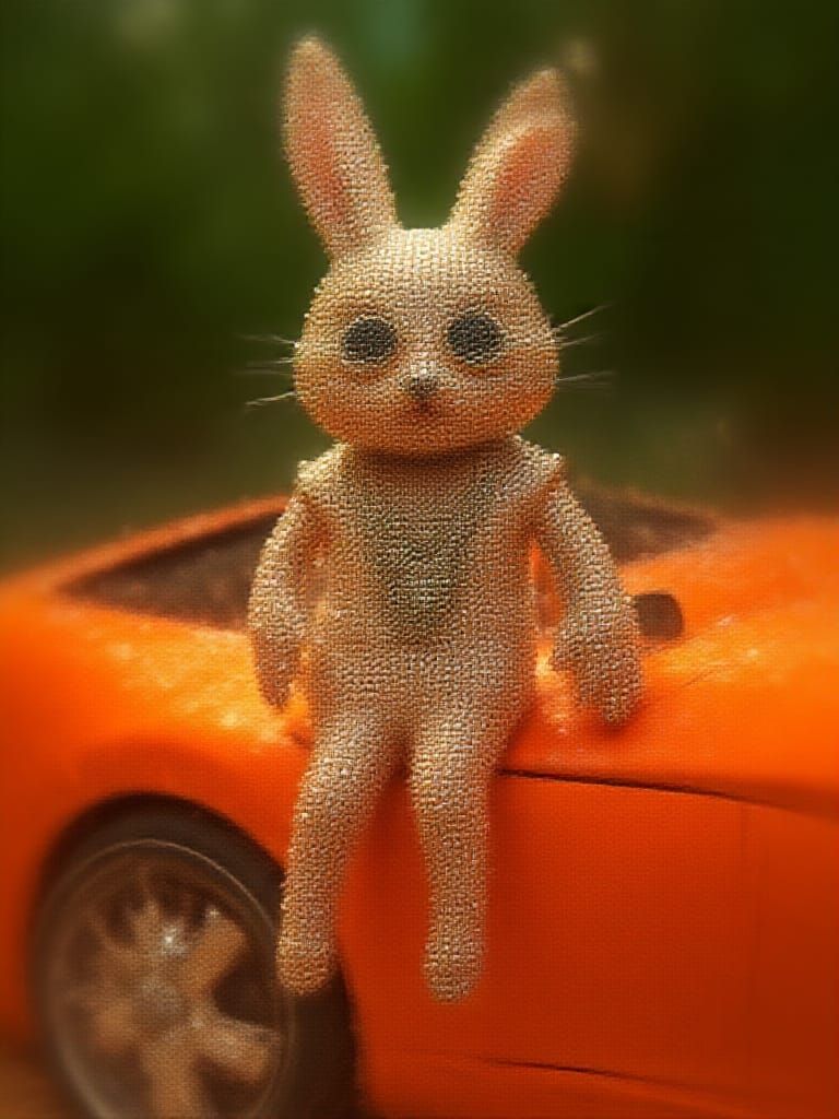 Surreal Diamond Rabbit Luxury Car Scene in Opulent Style