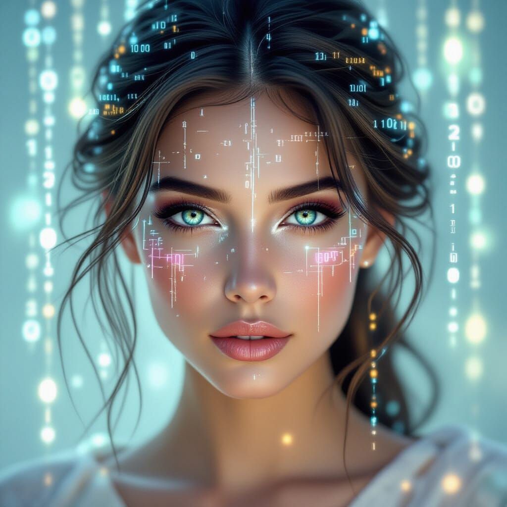 Ethereal Woman Made of Code and Light