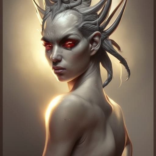 Fiery Grey Demon Portrait in Hyperdetailed Style