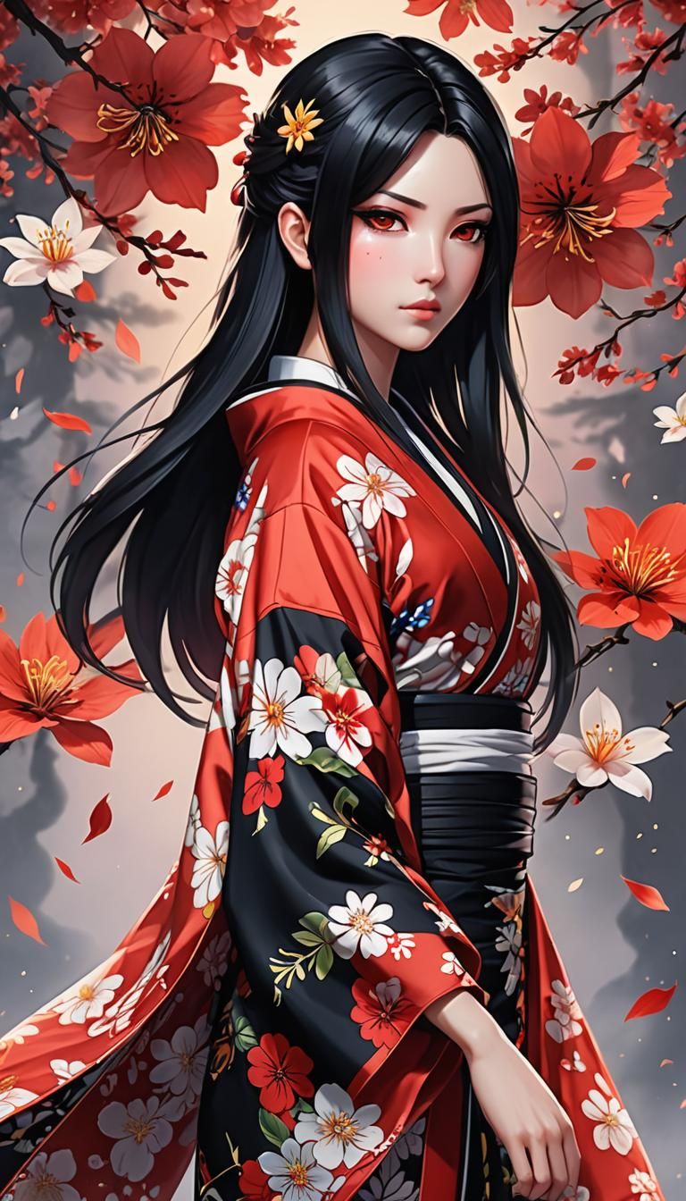 Tifa Lockhart in Kimono: Anime Digital Art
