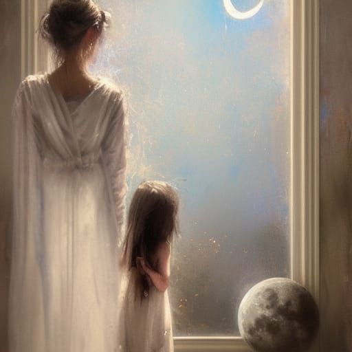 Girl Gazing at Moon in Sinister Light