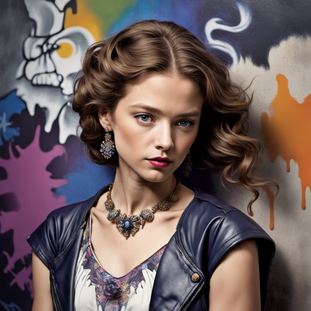 Sultry Dark Fantasy Portrait in Urban Street Art Style