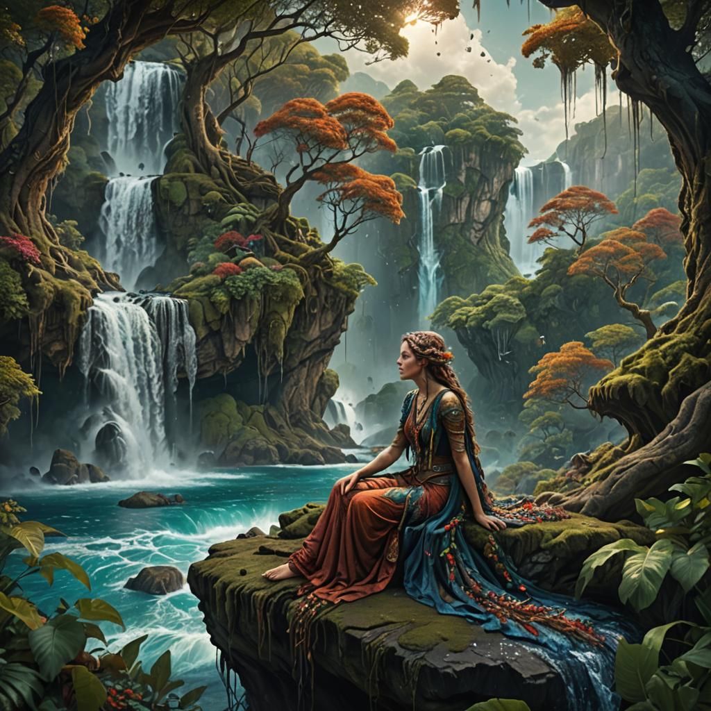 Giant Woman Cries Waterfalls, Trees Grow on Body