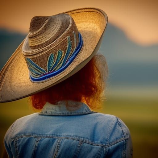 Hyperrealistic Cowgirl with Hat in Sharp Focus