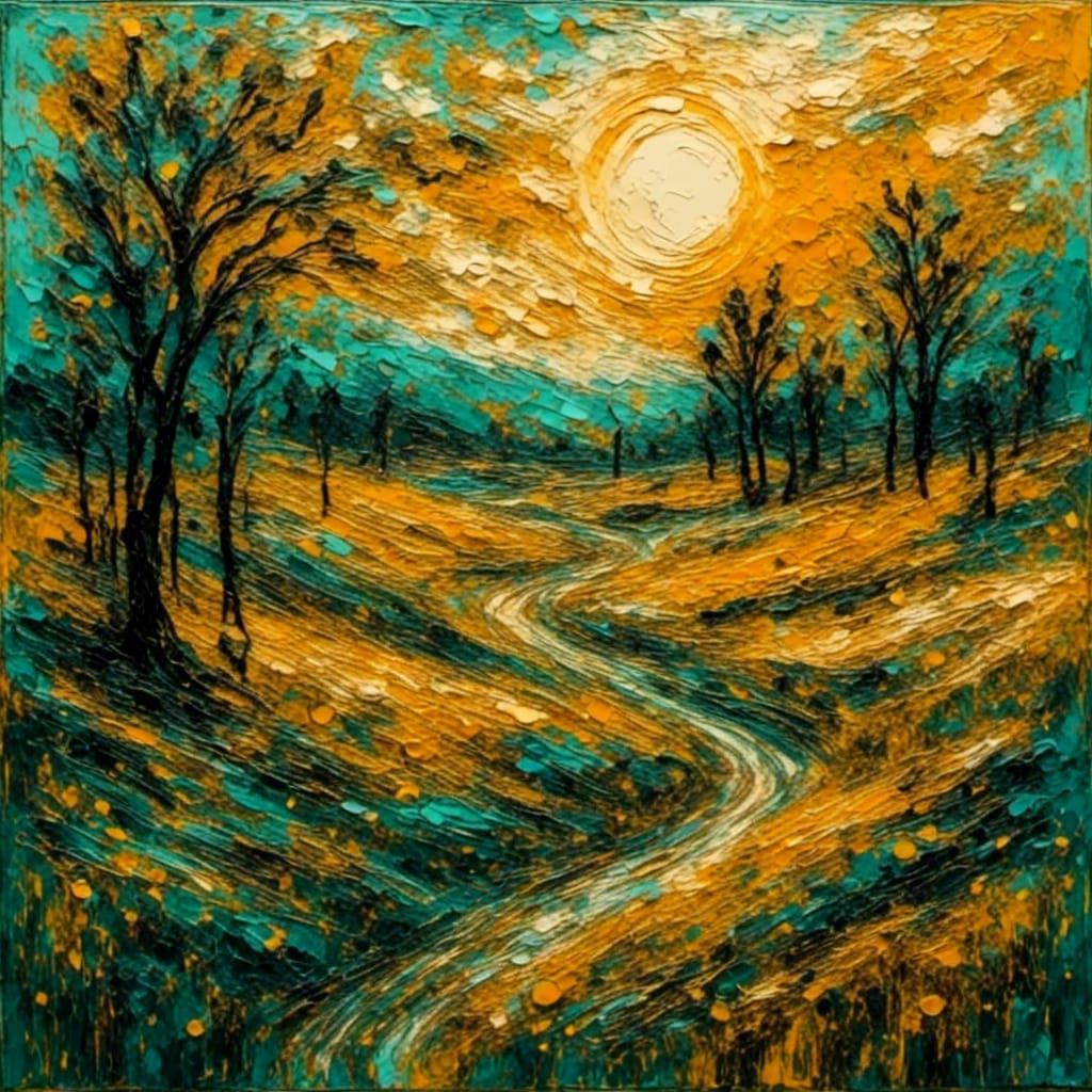 Impressionistic Impasto Meadow at Golden Hour